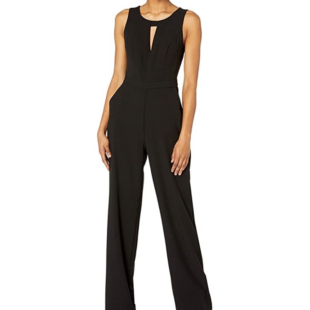 BCBGMAXAZRIA Black Front-Keyhole Jumpsuit